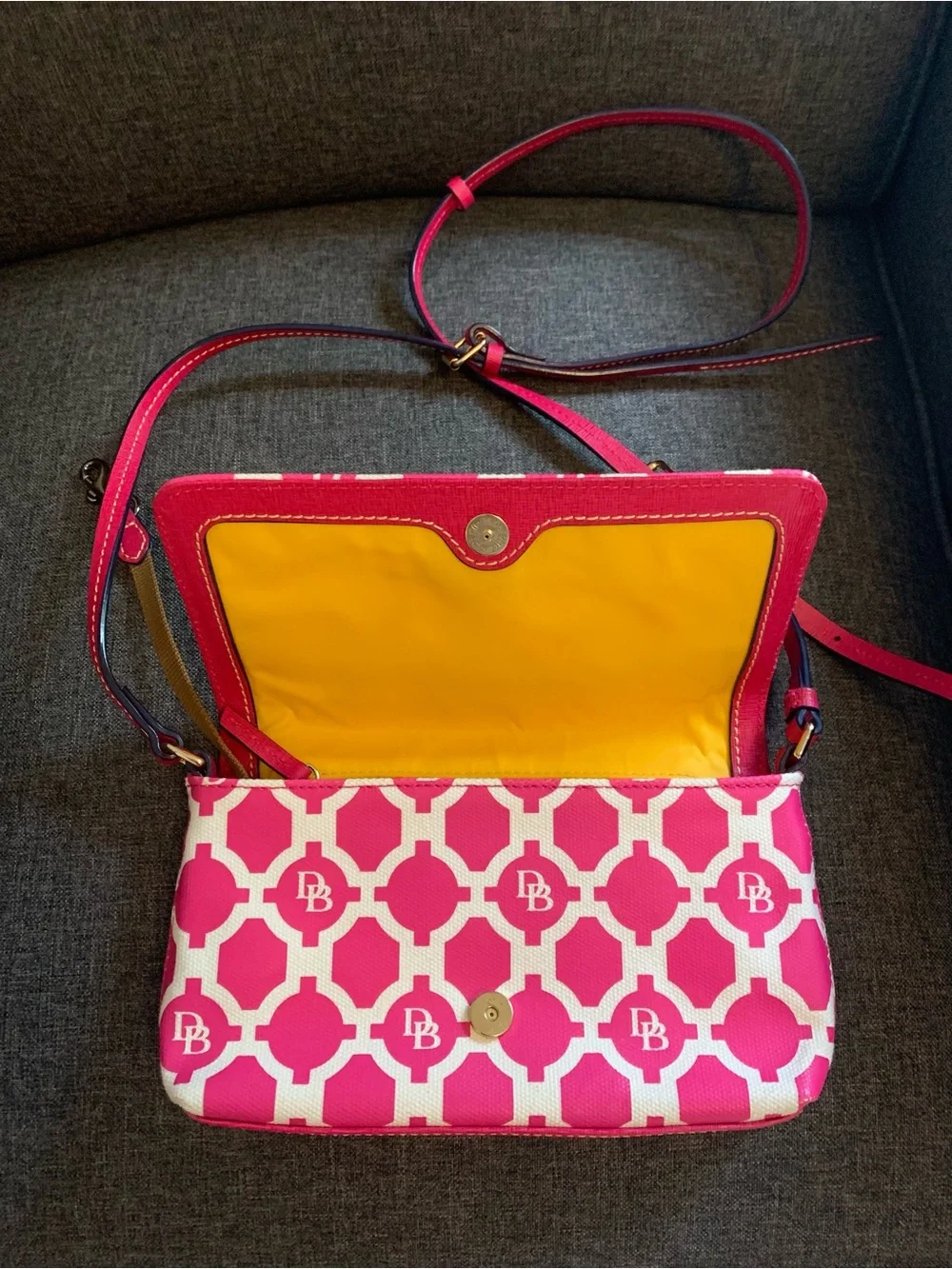 Dooney & Bourke Hot Pink and Cream Geometric Crossbody